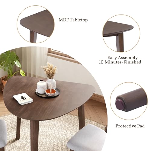 Image of Merax 3-Piece Modern Dining Set, Triangular Side Table & 2 Curved Wood Chairs, Minimalist Space-Saver for Small Living Room, Kitchen, Easy Assembly, Brown