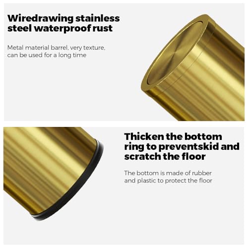 Image of 4.7 Gallon /18L Stainless Steel Bathroom Trash Can,Gold Garbage Bin with Swing Lid, Round, Elegant Waste Basket, for Toilet Bathroom Cafe Kitchen Office Hotel Home (18L-Gold)