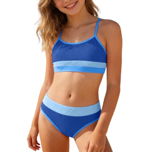 Traje de baño infantil para niña, de dos piezas, con protección UV, para 6-14 años, Blue1, 7-8 años