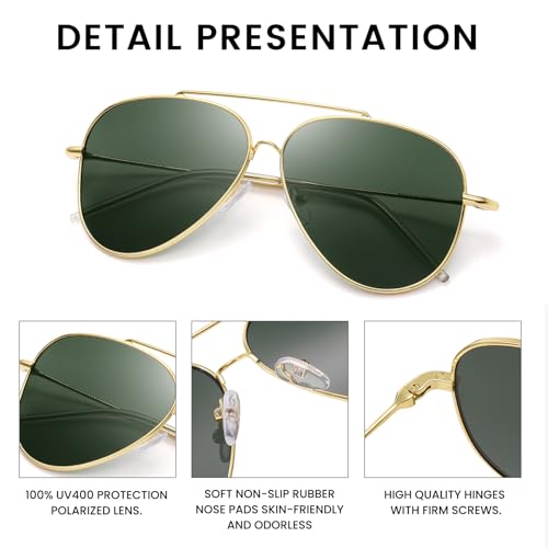 DUCO Reverse Lenses Aviator Sunglasses for Men Women Retro Polarized Sun Glasses Classic Shades Double Bridge DC30454
