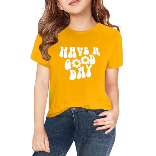 Girls Funny Letter Print Short Sleeve Tees Crewneck Casual T Shirt Summer Cotton Soft Comfort Loose Tops Clothes