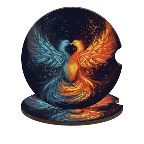 Posavasos para carros con diseño Fénix de fuego y agua, 2 piezas miniatura 1