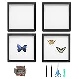 4 PCS Insect Display Case Wall Mount, Bug Display Case Collection Box for Butterfly Specimen with Clear Acrylic Top 4 PCS Eva Foam Pinning Board 1 Box of Pins 2 Tweezers 1 Knife 1 Scissors