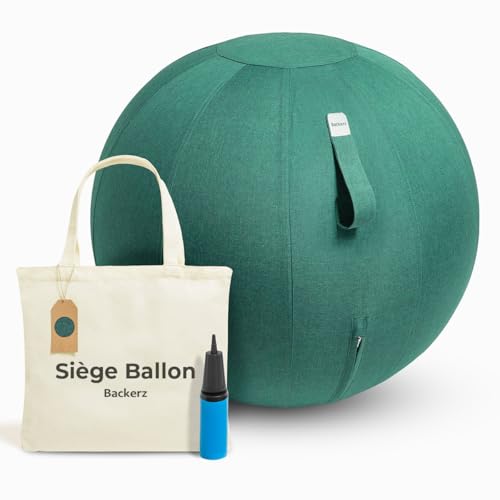 Backerz Ballon siège Ergonomique, pour Le Cabinet et Le Bureau à Domicile, en Tissu Durable, pour la Gymnastique, avec Support de Balle, Housse en Lin...