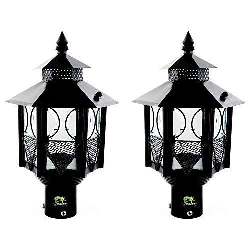 Image of Weldecor Metal Antique Decorative Outdoor Gate Lamps,Architectural Design for Main Home Gate Light Waterproof,Rustproof for Garden,Exterior Compound Wall Lights for Piller,Pole Lamp Post Set of 2