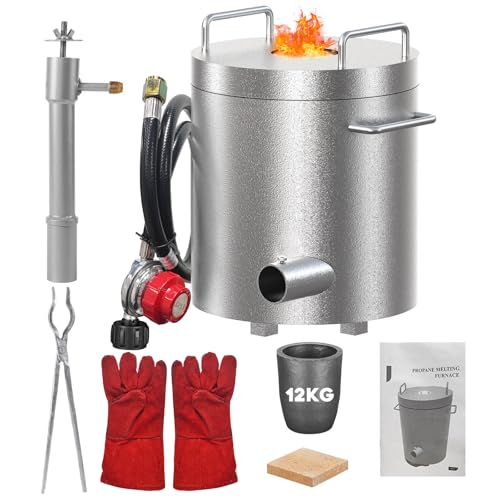 Garvee 12KG Stainless Steel Propane Melting Furnace Kit with Crucible and Tongs Complete Home Foundry Set for Scrap Metal Recycling Gold Silver Copper and Aluminum Smelting and Refining