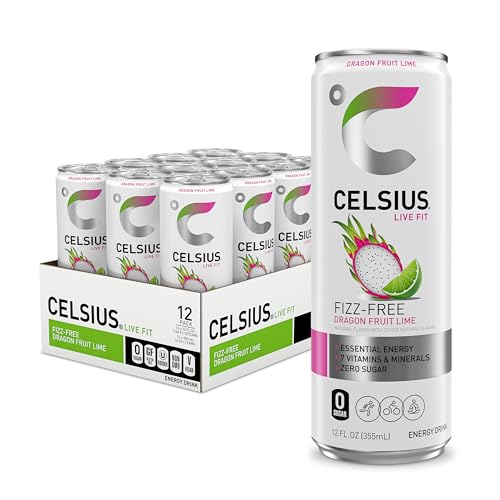 CELSIUS Fizz Free Dragon Fruit Lime, Sugar Free Energy Drink, 12 Fl Oz (Pack of 12)