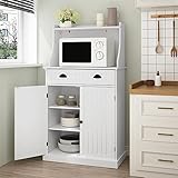 ARTPOWER 54' Kitchen Microwave Cabinet/Stand with Storage and Drawers, Pantry Storage Cabinet with Hutch & Adjustable Shelves for Kitchen, Dining Room, Living Room, Hallway in White