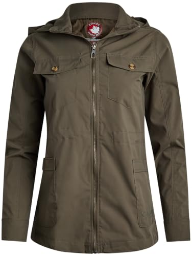 CANADA WEATHER GEAR Womens Utility Jacket - Long Sleeve Zip Up Hooded Safari Military Anorak Jackets for Women (Sizes: S-2XL)