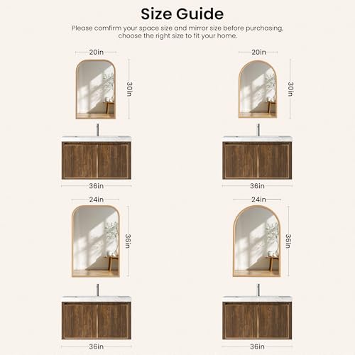Image of 20 inchx30 inch Arch Wall Mirror for Wall, Wall Mounted Vanity Mirror for Bedroom, Wood Grain Finish Frame Mirror with Tempered Glass, Vintage Decorative for Bathroom, Entryway, Living Room, Natural