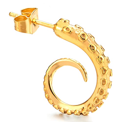 Retro Style Octopus Tentacle Claw Tail Half Hoop Stud Earrings for Man Women, Stainless Steel3