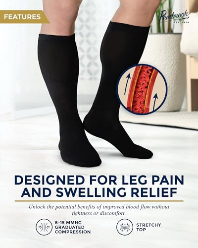 Image of Pembrook Light Compression Socks for Men - 6 Pairs | 8-15 mmHg Compression Socks for Airplane Travel | Circulaton Support