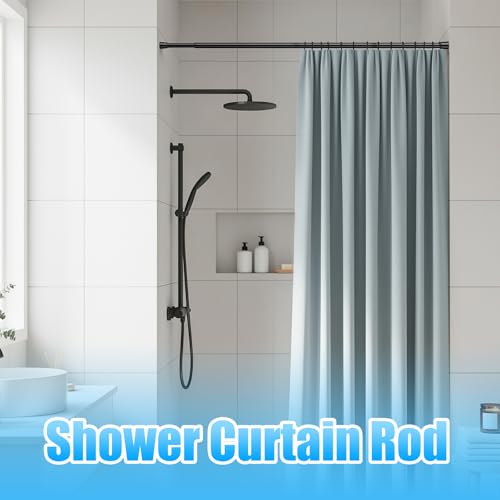 Image of AIZESI 2pcs Adjustable Curtain Rod No Drilling Black Spring Tension Rod Adjusting Length 31 to 54 Inch Small Expandable Loaded Curtain Rods for Windows, Cupboard, Kitchen Cabinets,Bathroom