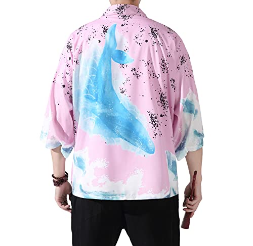 Image of PRIJOUHE Men's Lightweight Kimono Jacket Seven Sleeve Open Front Cardigan Coat Japanese Style Bathrobe