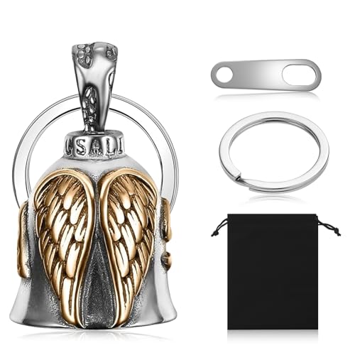 wlsvega Guardian Bell - Campana Moto - Motorcycle Bell - Estilo Punk con Llavero Para La Buena Suerte, Adecuado Para Decorar Motos(Viene Con una Bolsa de Terciopelo Y un Soporte Para el Timbre)
