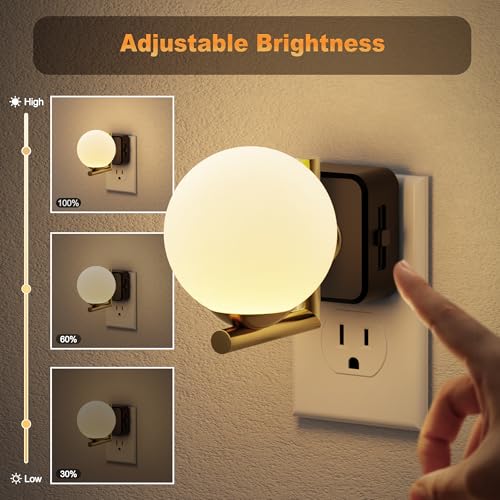 Image of JandCase LED Night Light, 3000K Warm Night Lights Plug into Wall, 0-100LM Dimmable Night Lights with Dusk to Dawn Light Sensor, Plug in Nightlights for Bathroom, Bedroom, Hallway