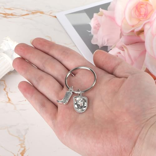 Western Cowboy Keychain, Creative Western Country Cowgirl Key Chain with Hat & Boot Charms Cowboy Accessories Car Keyring Gifts for Men Women (Silver) - Image 5