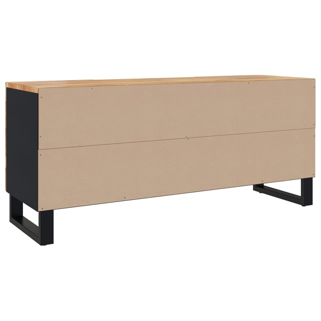 TV-Schrank 105x33x46 cm, Massivholz Akazie Schwarz, Industrie-Stil, 4 Fächer, Robustes Media-Center für Wohnzimmer und Schlafzimmer