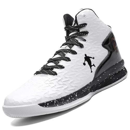 Rokiemen Herren Basketballschuhe High-Top Turnschuhe leichte atmungsaktive Jungen Laufschuhe Gym Sneaker Outdoor Mode Sportschuhe Weiß Schwarz EU 39