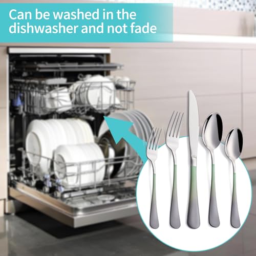 20-Piece-Green-and-Gray-Silverware-Set-for-4-180-Stainless-Steel-Flatware-Cutlery-Utensils-Set-Include-Dinner-KnivesDinner-ForksDinner-SpoonsSalad-ForksTeaspoonsDishwasher-Safe 20 Piece Green and Gray Silverware Set for 4 180 Stainless Steel Flatware Cutlery Utensils Set Include Dinner KnivesDinner ForksDinner SpoonsSalad ForksTeaspoonsDishwasher Safe