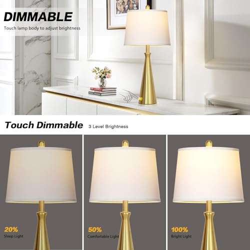 Set de 2 lámparas doradas de mesa touch con puertos USB miniatura 5