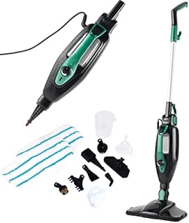 Salter SAL01369 14 in 1 Steam Cleaner, Upright Floor Steamer for Carpets, Hard Floors, Handheld Sanitising Steaming Clothes, 1300 W, Versatile Chemical Free Cleaning, Two Microfibre Pads, Black/Green