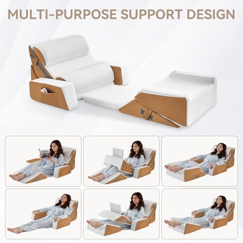 Image of Yojoker 9PCS Orthopedic Bed Wedge Pillow Set for Sleeping, Back and Leg Pain Relief, Post Surgery Foam Pillow for Body, Triangle Adjustable Support Pillow - Acid Reflux Sleeping Pillows Brown