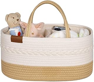 Aoohun Baby Nappy Caddy Organiser, Portable Cotton Rope Baby Storage Basket, Removable Compartment-Gift for Newborn (Khaki)