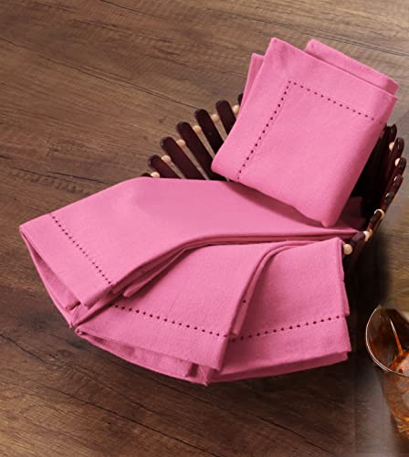 Reusable Hemstitched Decorative Cloth Dinner Napkins Machine Washable Dinner Napkins With Mitered Corners - 18X18 Inches - Baby Pink #TOP4