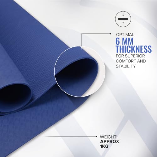 Image of WiseLife Grande XL 6 MM TPE Yoga Mat for Men & Women | Extra Thick, Long & Wide Premium Exercise Mat with Yoga Strap | Anti-Slip & Anti-Tear Ideal for Yoga, Pilates, Home Workouts & Gym Use (Blue)