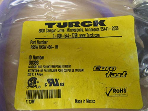 Turck 1 Meter Eurofast 5-Pole M/F Cordset, Rssw Rksw 456-1M, 250V, 4A By Turck #TOP1