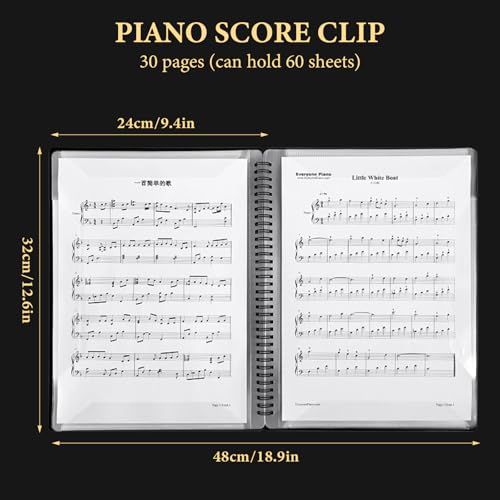 DEARBAG Music Sheet Holder, A4 Sheet Music Folders, 60 Pockets, Black, A4 Size - Image 2