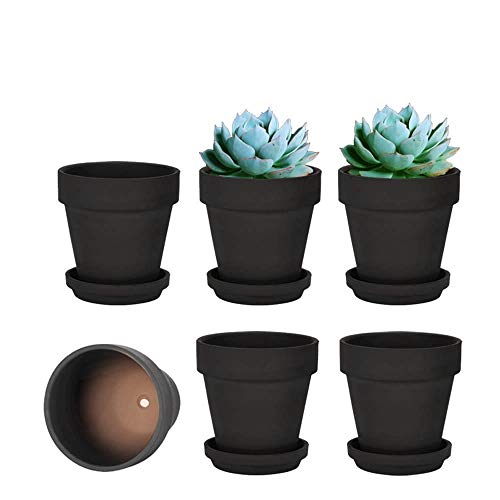 vensovo 10.16cm Black Clay Pot for Plant with Saucer, 6 Pack Small Terra Cotta Plant Pot with Drainage Hole