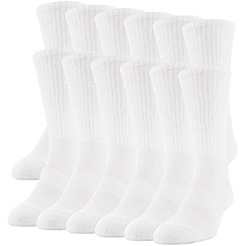 Gildan mens Performance Crew Socks, 12 Pairs Socks, White, Large US Cover