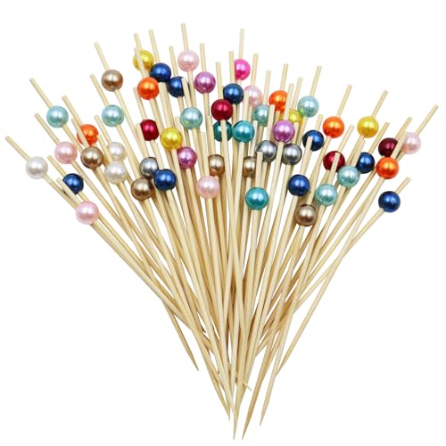 Lot de 200 pics à cocktail en bois multicolores de 12 cm avec perle acrylique pour gâteaux, fruits, cocktails, boissons, bonbons, bar à bonbons