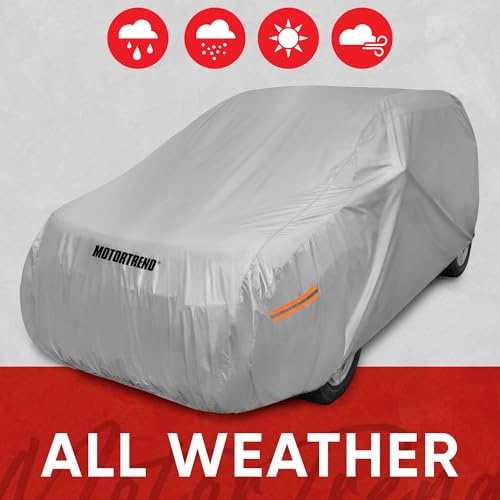 Image of Motor Trend Safeguard Heavy Duty Car Cover for Vans & SUVs - Car Tarp Waterproof All Weather SUV, Sun Protection, UV Rain Snow Winter, Outdoor Reflective - Up to 200 inch Length