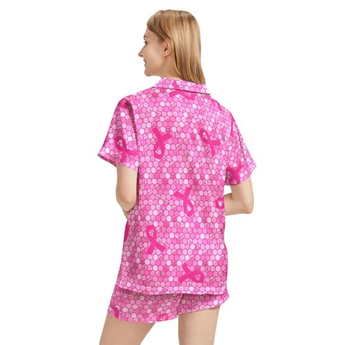 Image of Funny Pajamas for Women Set Print Satin Loungewear Pjs Short Sleeve Button Down Top and Shorts Sets Sleepwear XS-3XL