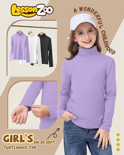 3 Pack Girls Turtleneck Long Sleeve Pullover T-Shirt Soft Warm Stretch Kids Basic Turtle Neck Tops for Girls2