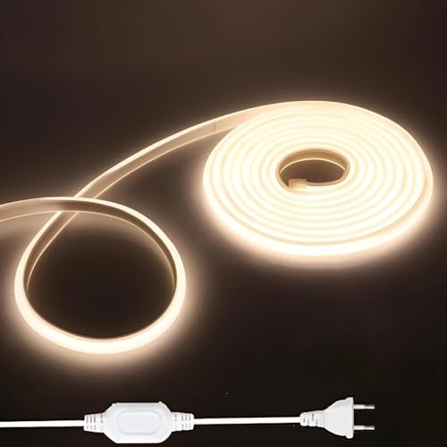 Shengruili 6M COB LED Streifen,220V LED Streifen Natürliches Licht 4000K,Hohe Dichte Strip Lights mit Netzteil,Wasserdicht Diffusion Flex streifen für Heim Dekoration, Küche, Spiegel,Ersatzteile