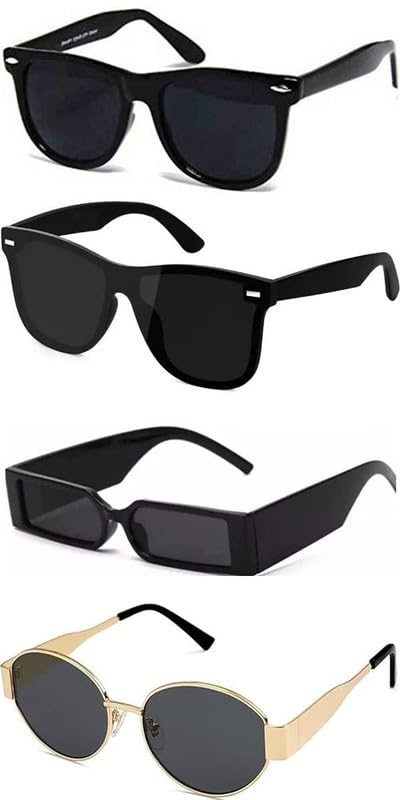 Unisex Combo offer pack of 4 shades glasses Cat Eye Sunglasses Rectangle Retro Vintage Narrow Women::Men Small Narrow Square Sun Glasses Combo offer pack of 4 ACAT-360-image-3