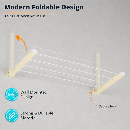 Image of LIVINGBASICS Foldable Wall Mounted Clothes Drying Stand, 40 Feet Rope