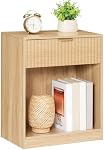 HOOBRO Fluted Nightstand, Side Table with 1 Open Compartment and 1 Drawer, Farmhouse Bedside Table with Metal Handle, for Bedroom, and Office, Natural NL208BZ01