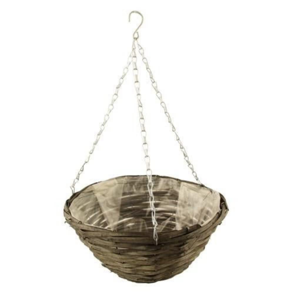 FabFinds Hanging Basket Outdoor Hanging Plant Pots Garden Planter Large (14", Rattan Round)
