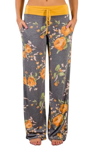 Image of Elsofer Women's Comfy Lounge Pants with Pockets Soft Wide Leg Pajama Pants Drawstring Palazzo Pants for Sleep, Casual Wear