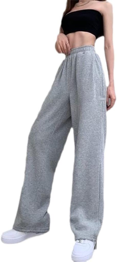 KEHAIOO Gray Sweatpants Joggers, Women Korean High Waist Tracksuit Casual Loose Pants, Black Sports Trousers