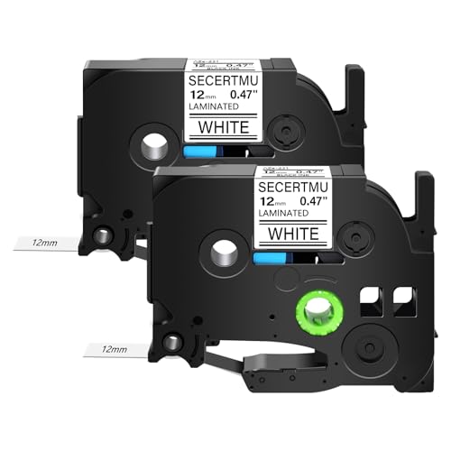SECERTMU 2 Pack Label Tape Compatible for P-Touch TZe-231 TZe231 TZ-231 12mm 0.47'' Black on White Laminated Tape Replacement for Ptouch PT-D220 D210 D200 D400 H110 P700 E550W H300 Label Maker