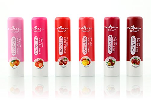 6pc Italia Deluxe Tinted Lip Balm With Vitamin E Full Set of 6 Flavors
