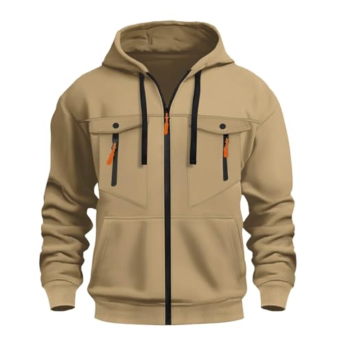 Hoodies for Men Full Zip Drawstring Sweatshirt Fleece Hooded Jackets Casual Fall Winter Long Sleeve Top with Pockets