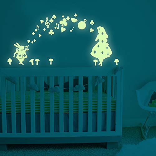 Glow in The Dark Alice in Wonderland Peel and Wall Decals Alice Decorations Wall Stickers Glow in The Dark Stars for Girls Bedroom Home Nursery Room Decor