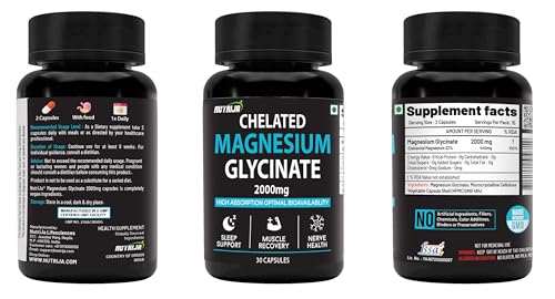 Image of NutriJa Magnesium Glycinate 2000mg Supplement | Contains Elemental 22% (440mg) Per Serving - Superior Absorption & High Potency - 30 Veg Capsules